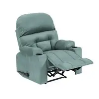 In House Velvet Rocking Cinematic Recliner Chair With Cups Holder - Light Turquoise - NZ80