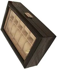 Generic حافظة منظمة لصندوق الساعة، جلد مع شاشة زجاجية علوية، صندوق ساعة 12 فتحة كبيرة، مقاس 30 سم × 20.2 سم × 8 سم، بني