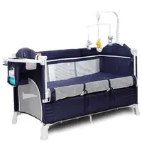 Teknum 4 in 1 Baby Bedside Co - سرير للنوم وقفص لعب باللون الأزرق الداكن