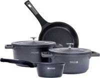 Royalford 6Piece Cast Aluminium Cookware Set, Black, Rf9846 Cast Aluminium, Non Stick Coated Interior, Fry Pan, Casserole, Saucepan