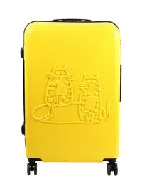 Biggdesign Lightweight Cats Design Carry On Luggage With Spinner Wheel And Lock System Yellow 24-Inch
