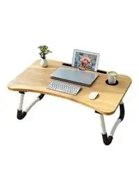 Generic طاولة كمبيوتر محمول قابلة للطي مع آيباد وحامل أكواب بني
