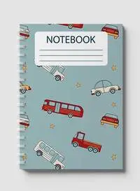 Lowha Spiral Notebook With 60 Sheets And Hard Paper Covers With Bus & Cars Design, For Jotting Notes And Reminders, For Work, University, School