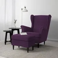 In House 2 Pieces Chair King Velvet With Two Wings And FootStool - Dark Purple - E3