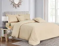 Sleep Night Hotel Stripe 6 Pieces Soft Comforter Set King Size 220x240cm Horizontal Striped Pattern With Tie Closure Style Beige