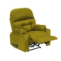 In House Velvet Classic Cinematic Recliner Chair With Cups Holder - Gold - NZ80