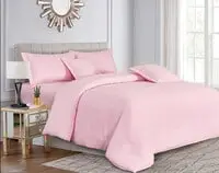Sleep Night Hotel Stripe 4 Pieces Soft Comforter Set Single Size 160x210cm Horizontal Striped Pattern With Tie Closure Style Pink