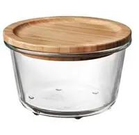 Food container with lid, round glass/bamboo600 ml