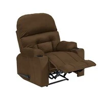 In House Velvet Classic Cinematic Recliner Chair With Cups Holder - Brown - NZ80