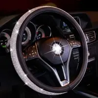 Generic Car Steering Wheel Universal Shining Diamond Rhinestones Crystal Fancy Cover Interior Decorative PU Leather Steering Wheel Covers Black 1 Pcs