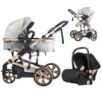 Teknum 3In1 Pram Stroller   Sleeping Bassinet   Extra Wide Seat   Wide Canopy   360° Rotating Wheels   Fully Reclinable   Car Seat Compatible   Coffee Holder  NB - 3 Years   Grey + Infant Car Seat