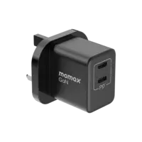 موماكس One Plug GaN 35W 2-Port Mini Fast Charger 2 USB-C - أسود
