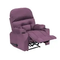 In House Velvet Rocking Cinematic Recliner Chair With Cups Holder - Light Purple - NZ80