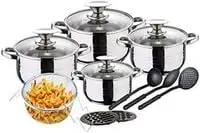 Royalford Stainless Steel Cookware Set, Silver, Rf8471, 14 Pieces