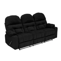 In House Velvet Triple Cinematic Recliner Chair With Cups Holder - Black - NZ80