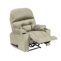 In House Velvet Rocking Cinematic Recliner Chair With Cups Holder - Light Beige - NZ80