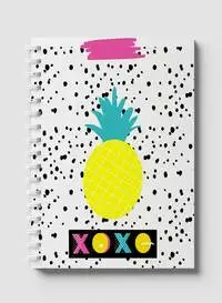Lowha Spiral Notebook With 60 Sheets And Hard Paper Covers With Pineapple & Dots Xoxo Design, For Jotting Notes And Reminders, For Work, University, School