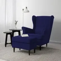 إن هاوس 2 قطعة كرسي كينج كتان مع جناحين ومسند قدم - أزرق داكن - E3