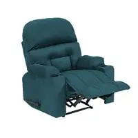 In House Velvet Rocking Cinematic Recliner Chair With Cups Holder - Dark Turquoise - NZ80