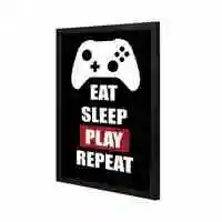 Lowha Eat Sleep Play Repeat Wall Art Painting With Pan Wooden Black Color Frame 43X53cm