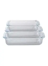 ماركة غير محددة طقم أطباق خبز زجاجية مستطيلة الشكل مكون من 3 قطع شفاف 1.6/2.2/ 3لتر