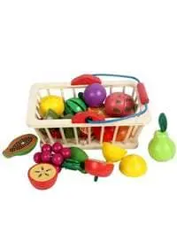طفل لعبة 16 قطعة لعبة تقطيع الفواكه والخضروات مع سلة للأطفال