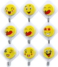 Royalford 9 Pcs Sticky Hooks, Plastic With Steel Hook, Rf10447, Self Adhesive Wall Hook, Smiley Hooks For Bathroom, Kitchen, Bedrooms, Closet, Office, Showrooms, Laundry Room And More