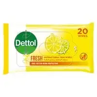 Dettol Fresh Antibacterial Skin Wipes for Use on Hands, Face, Neck etc, Protects Against 100 Illness Causing Germs,20 Water Wipes