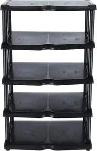 Royalford 5 Layer Shoe Rack- Rf10912 Plastic Multi-Purpose Storage Rack For Slipper, Sandals, Shoes Storage Rack For Home, Office, Living Room And Kitchen Heavy-Duty, Rectangular Stand Black
