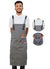MIBRU Apron Barista Fabric With Comfort Pockets And Gray Expandable Straps