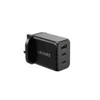 Levore Wall charger with Dual 65W 2 USB-C Ports and 30W USB-A Port - Black