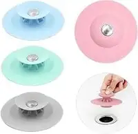 Sky-Touch 4Pcs Shower Drain Stopper, Universal Bathtub Stopper Plug Cover, 2-In-1 Strainers Silicone Bathtub Drain Cover And Strainer Protector For Floor, Laundry, Kitchen And Bathroom