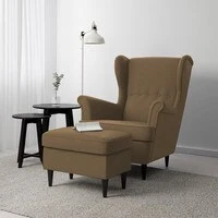 In House 2 Pieces Chair King Linen With Two Wings And FootStool - Brown - E3