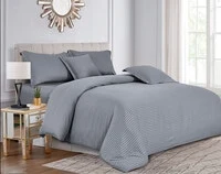Sleep Night Hotel Stripe 4 Pieces Soft Comforter Set Single Size 160x210cm Horizontal Striped Pattern With Tie Closure Style Grey