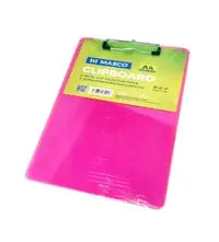 MASCO A4 Size Premium Transparent Clip Board with Metal Clip Assorted, Pink