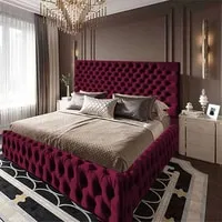 In House Valencia Velvet Bed Frame - King - 200x200 cm - Burgundy