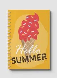 Lowha Spiral Notebook With 60 Sheets And Hard Paper Covers With Hello Summer & Ice Cream Design, For Jotting Notes And Reminders, For Work, University, School