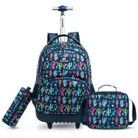 إيزي كيدز - مجموعة من 3 حقائب مدرسية بعجلات مقاس 18 بوصة وحقيبة غداء ومقلمة صبار - أزرق