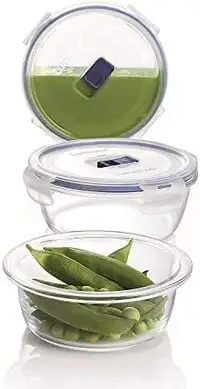 Creatable Luminarc 9207684 Set Of 3 Round Boxes With Lid Pure Box Active Transparent Glass, 0.42 + 0.67 + 0.92 L