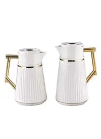 Royal Camel Thermos Set Of 2 Pieces For Coffee And Tea Beige/Golden 1 Liter And 0.5 Liter
