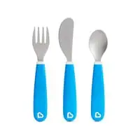 طقم أدوات مائدة من مانشكين شوكة وسكين وملعقة باللون الأزرق 3 قطع