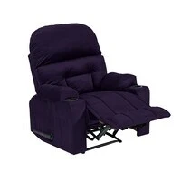 In House Velvet Classic Cinematic Recliner Chair With Cups Holder - Dark Purple - NZ80