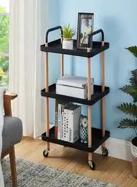 Cady One 3-Tier Metal Rotating Tool Storage Trolley With Wheels Black
