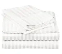Sleep Night 100% Cotton Hotel Stripe Duvet Cover Soft & Cozy Bedding Single Size 4 Pieces White