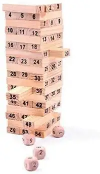 Generic ألعاب خشبية للأطفال برج ألعاب مكعبات البناء الرقمية لعبة الدومينو 54 قطعة مستخلص مكدس ألعاب عائلية Jenga 4 قطعة نرد