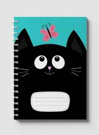 دفتر لوها الحلزوني مع 60 ورقة وأغطية ورقية صلبة بتصميم كرتوني على شكل قطة سوداء وفراشة، لتدوين الملاحظات والتذكيرات، للعمل والجامعة والمدرسة