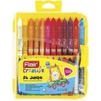 Flair Creative Non-Toxic and Safe for Children 24 pc Jumbo Triangular Wax Crayons Set of 24 Shades
