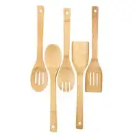 Royalford 5 Pcs Bamboo Kitchen Tools Set - Wooden Solid Turner, Spatula, Slotted Spoon & Turner Kitchen Essentials Cooking Utensils Tool Set, Cutlery Set For Natural And Eco-Friendly Cooking Tools