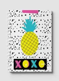 Lowha Spiral Notebook With 60 Sheets And Hard Paper Covers With Retro Pineapple Xoxo Design, For Jotting Notes And Reminders, For Work, University, School