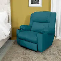 In House Velvet Rocking Cinematic Recliner Chair With Cups Holder - Dark Turquoise - Lazy Troy